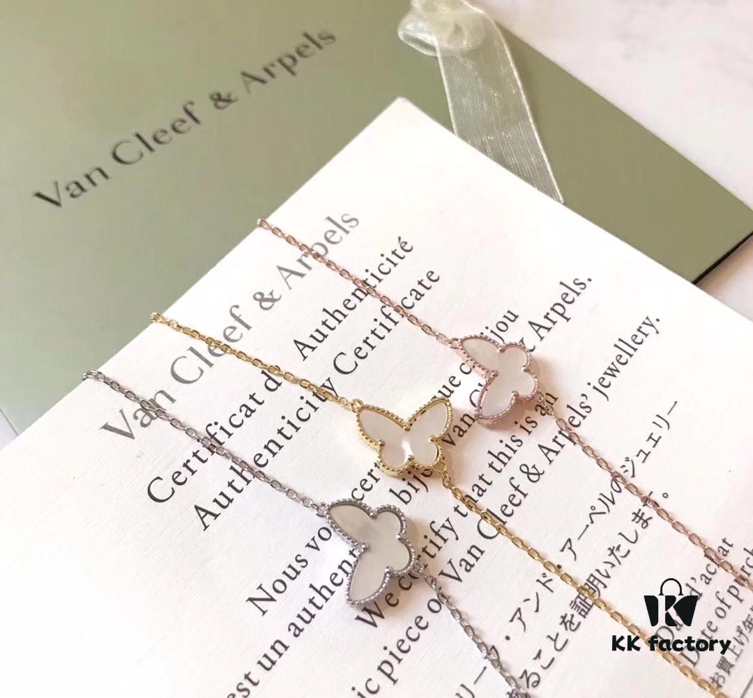 Vca Van Cleef & Arpels Butterfly Series Natural White Shell Bracelet, High-End 925 Sterling Silver with 18K Gold Plating, Elegant and Timeless Design