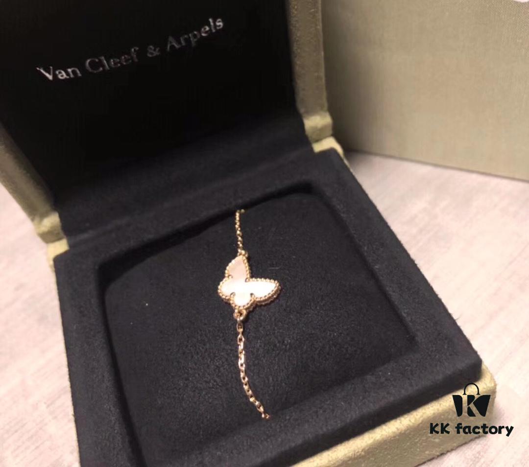 Vca Van Cleef & Arpels Butterfly Series Natural White Shell Bracelet, High-End 925 Sterling Silver with 18K Gold Plating, Elegant and Timeless Design