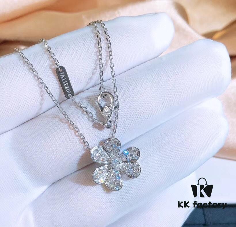VCA Van Cleef & Arpels Frivole Series Micro-Pave Three-Leaf Clover Necklace and Bracelet, Stunning Design, Popular Among Influencers, Classic, Timeless, Elegant and Minimalist, 925 Sterling Silver with High-Cut Diamonds, A Must-Have for Every Woman, Exquisite Craftsmanship, Premium Quality