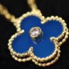 Vca Van Cleef & Arpels 2019 Christmas Limited Edition Blue Ceramic Diamond-Paved Clover Necklace