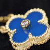 Vca Van Cleef & Arpels 2019 Christmas Limited Edition Blue Ceramic Diamond-Paved Clover Necklace