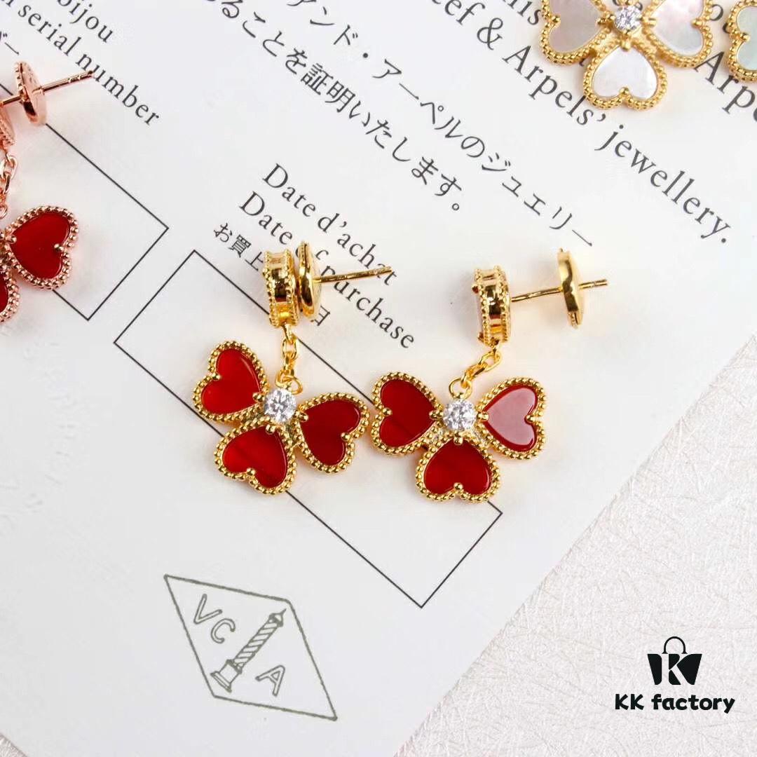 Vca Sweet Alhambra® Series Red Heart Four-Leaf Clover Stud Earrings