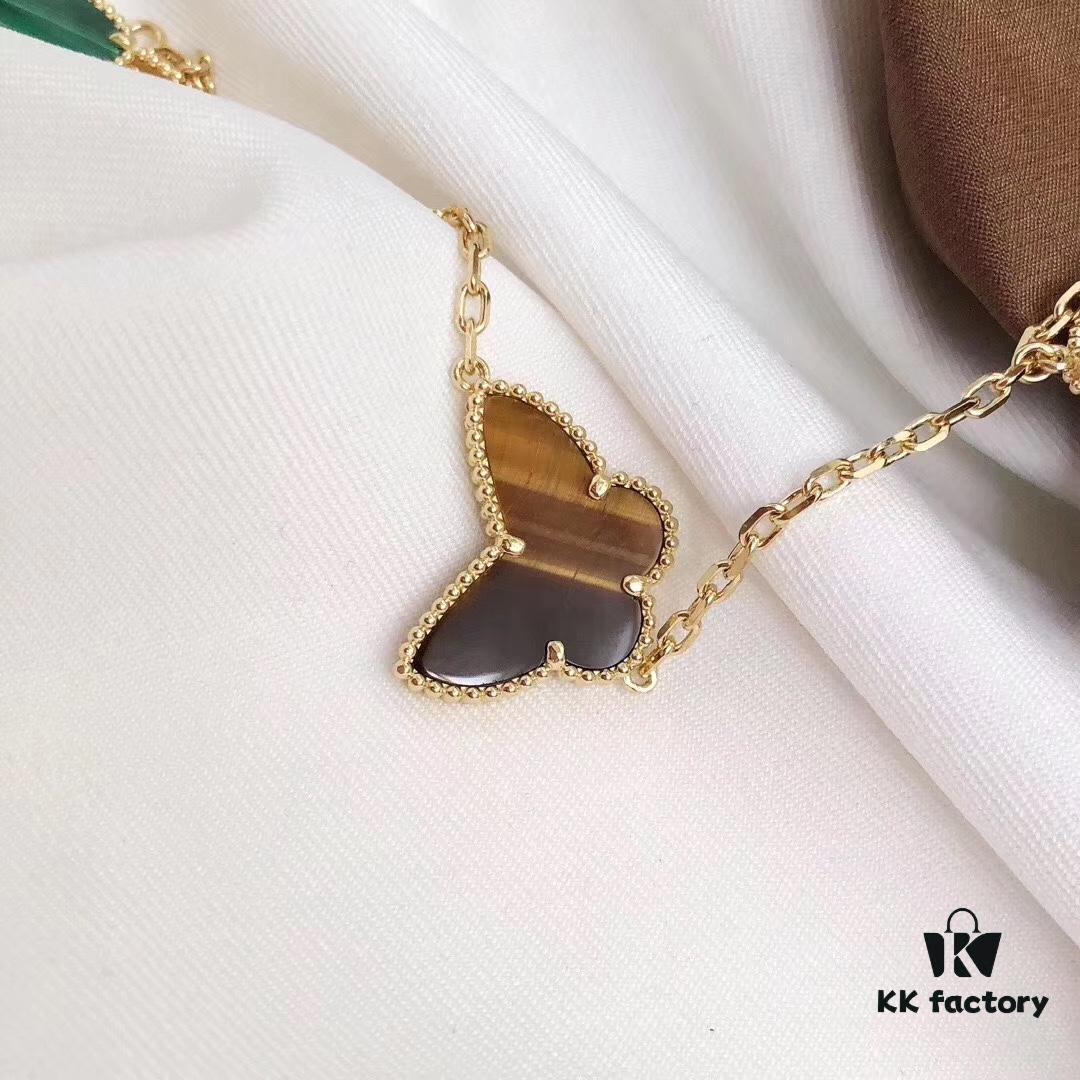 Van Cleef & Arpels Lucky Bangle Bracelet in Sterling Silver with Thick 18K Gold Plating, 4-Flower Mixed Design with Tiger's Eye, Carnelian, Malachite, and White Mother of Pearl