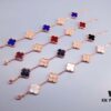 Van Cleef & Arpels Alhambra Clover Interlaced Five-Flower Bracelet, Classic New Luxury Style, Lucky Clover Design, Rose Gold, Onyx, and Agate