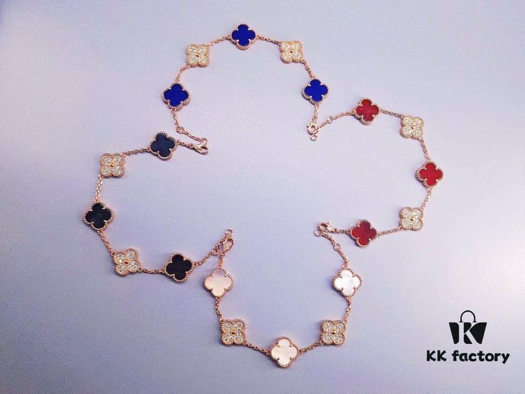 Van Cleef & Arpels Alhambra Clover Interlaced Five-Flower Bracelet, Classic New Luxury Style, Lucky Clover Design, Rose Gold, Onyx, and Agate