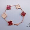 Van Cleef & Arpels Alhambra Clover Interlaced Five-Flower Bracelet, Classic New Luxury Style, Lucky Clover Design, Rose Gold, Onyx, and Agate