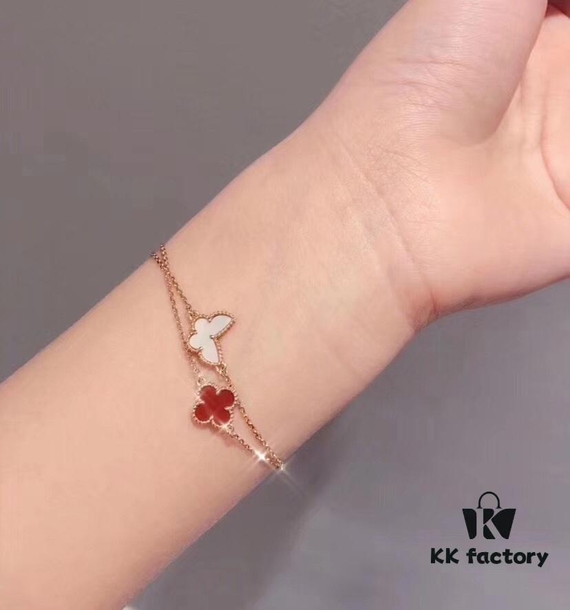 Vca Van Cleef & Arpels Butterfly Series Natural White Shell Bracelet, High-End 925 Sterling Silver with 18K Gold Plating, Elegant and Timeless Design