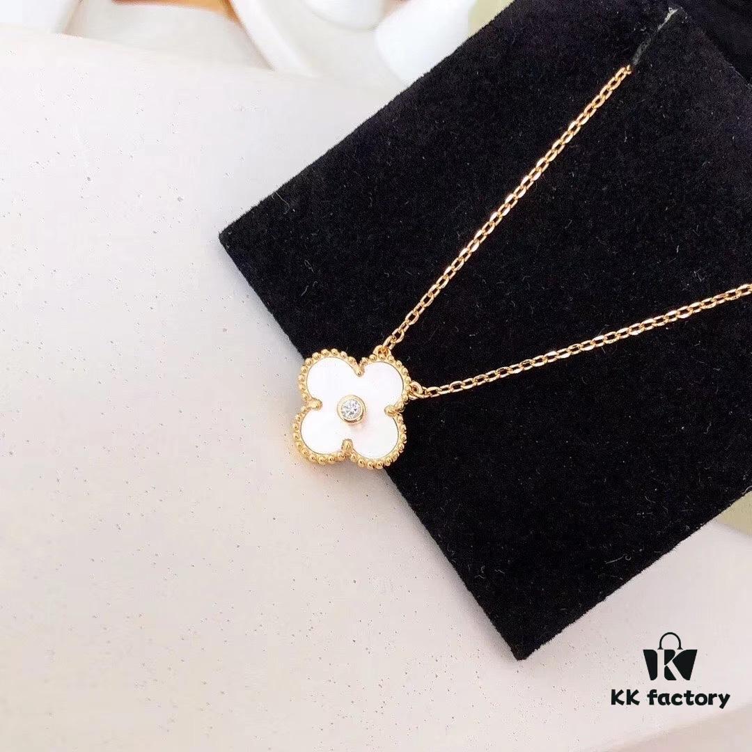 Red Carnelian / White Mother of Pearl / Black Onyx Van Cleef & Arpels Alhambra Clover Necklace, Sterling Silver with Thick Gold Plating