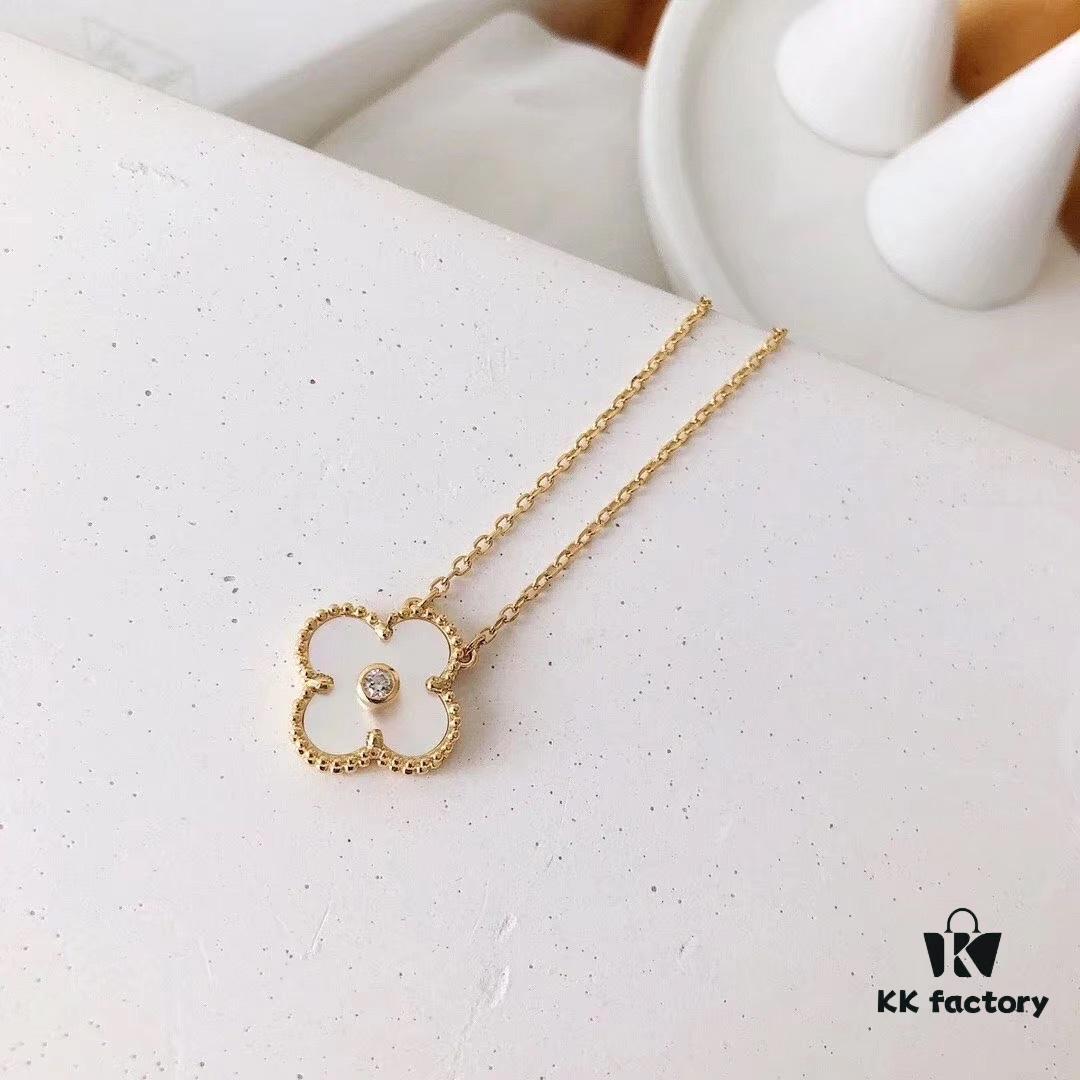 Red Carnelian / White Mother of Pearl / Black Onyx Van Cleef & Arpels Alhambra Clover Necklace, Sterling Silver with Thick Gold Plating