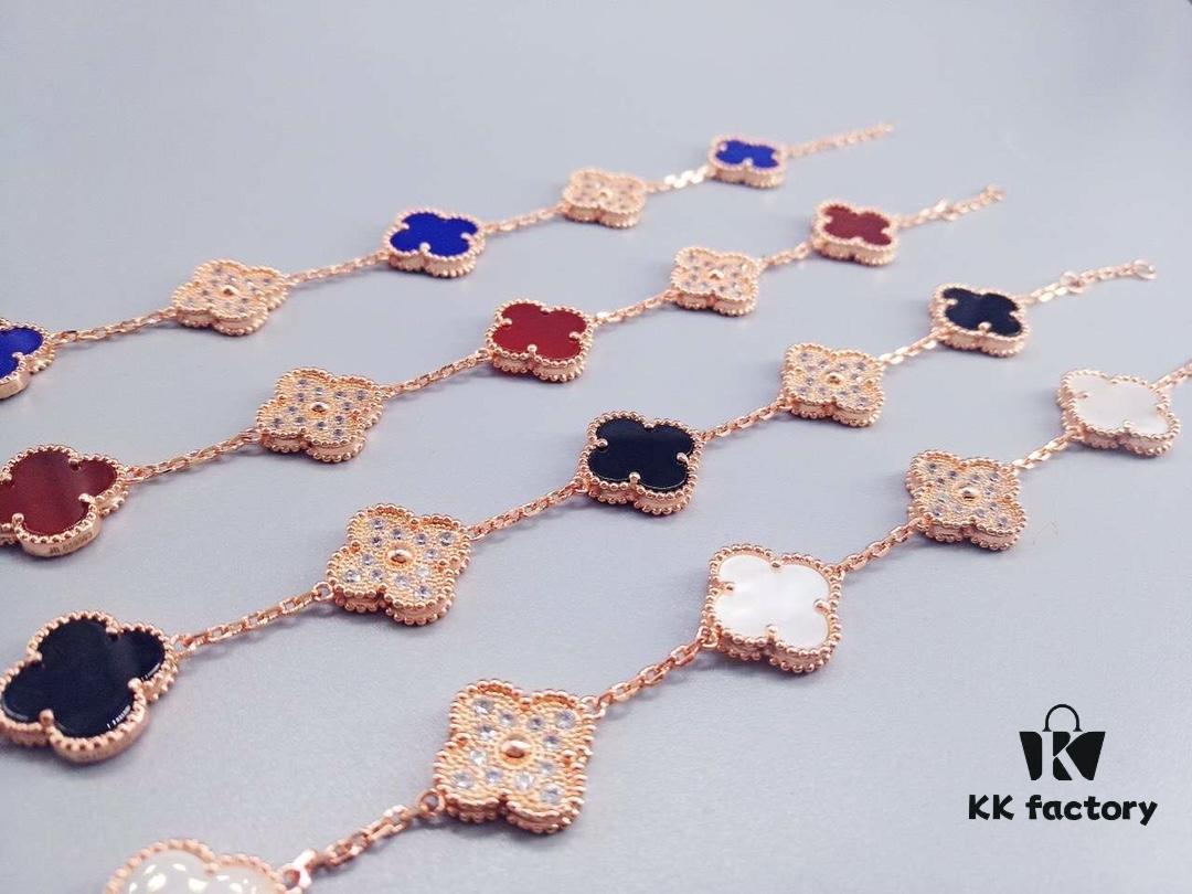 Van Cleef & Arpels Alhambra Clover Interlaced Five-Flower Bracelet, Classic New Luxury Style, Lucky Clover Design, Rose Gold, Onyx, and Agate