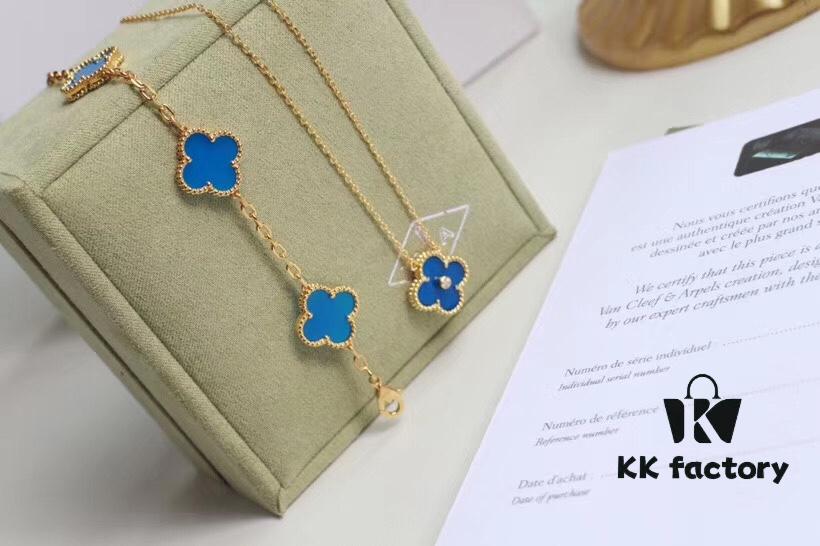 Seiko Version 👼 VCA Limited Edition New Color, Stunning Blue Chalcedony 💙, Retail ~32,000, 925 Silver Gold-Plated Five-Petal Flower Bracelet