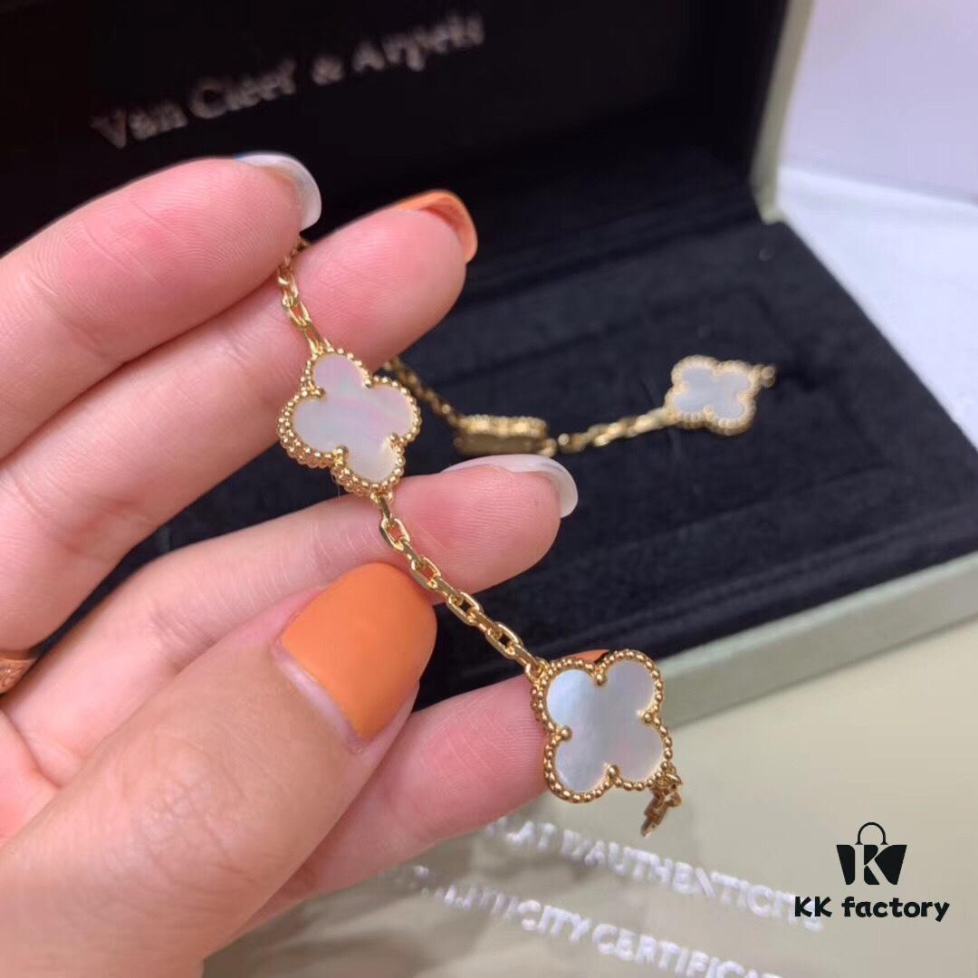 High Version VCA Van Cleef & Arpels Black Onyx Alhambra Five-Leaf Bracelet in Imported Sterling Silver with 18K Gold Plating