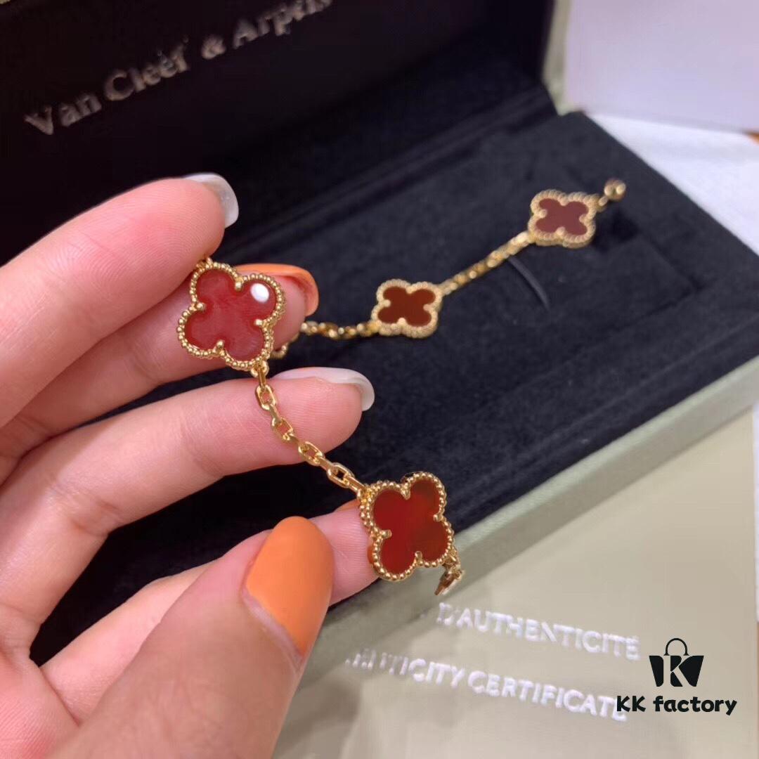 High Version VCA Van Cleef & Arpels Black Onyx Alhambra Five-Leaf Bracelet in Imported Sterling Silver with 18K Gold Plating