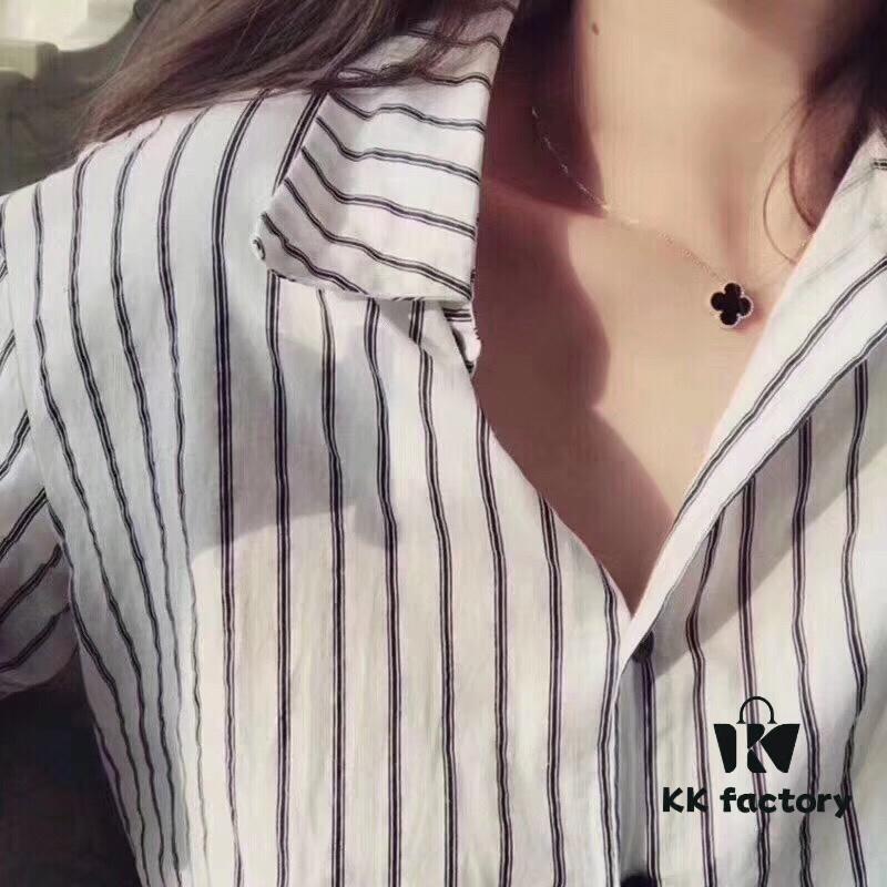 Dior Sauvage Classic Clover Necklace – Medium Size, 925 Sterling Silver Gold-Plated with Natural Stones