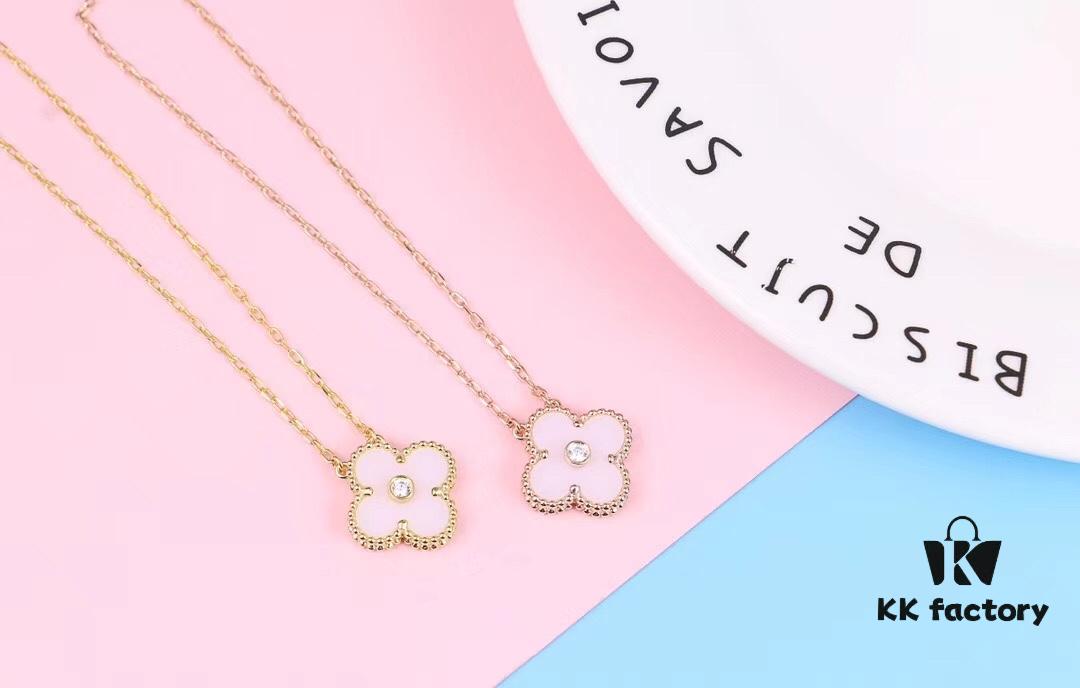 Authentic Purchase, High-Quality Clover Necklace with Zircon, 925 Silver Plated in K-Gold, Natural Stones