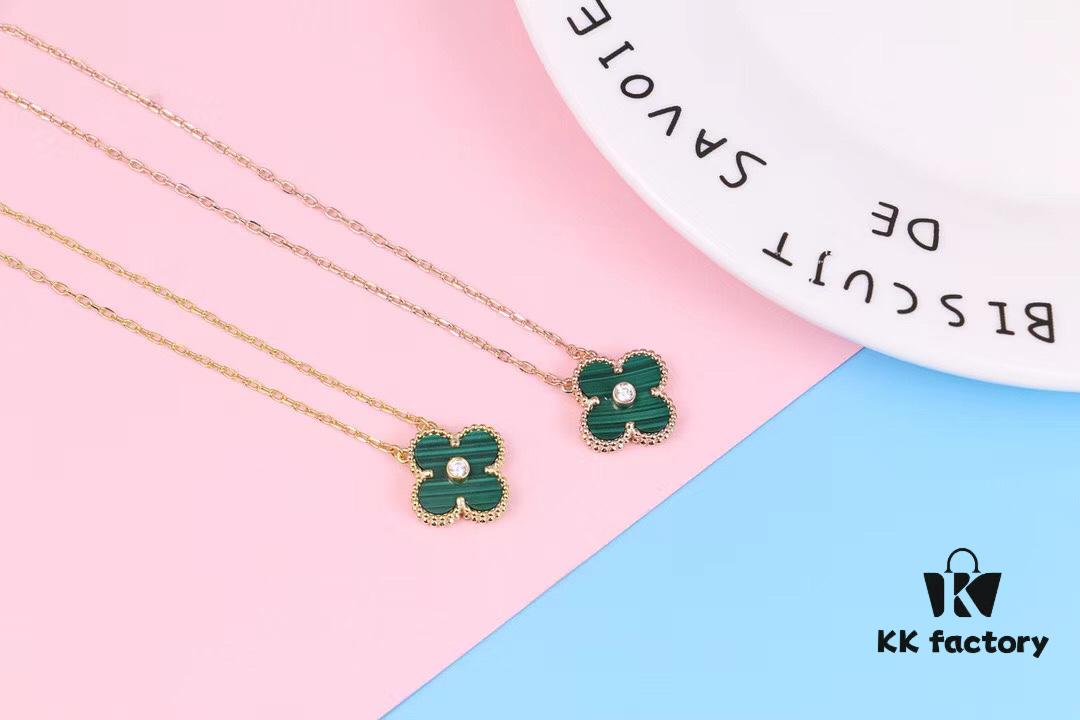 Authentic Purchase, High-Quality Clover Necklace with Zircon, 925 Silver Plated in K-Gold, Natural Stones