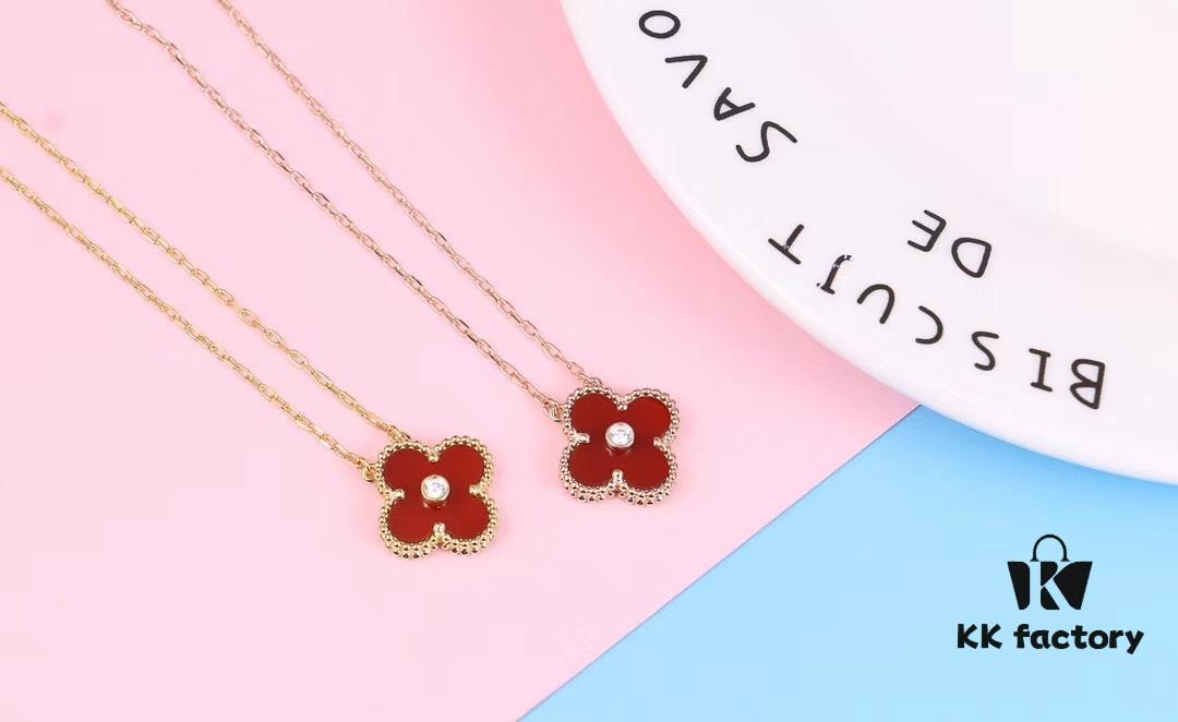 Authentic Purchase, High-Quality Clover Necklace with Zircon, 925 Silver Plated in K-Gold, Natural Stones