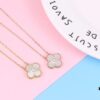 Authentic Purchase, High-Quality Clover Necklace with Zircon, 925 Silver Plated in K-Gold, Natural Stones