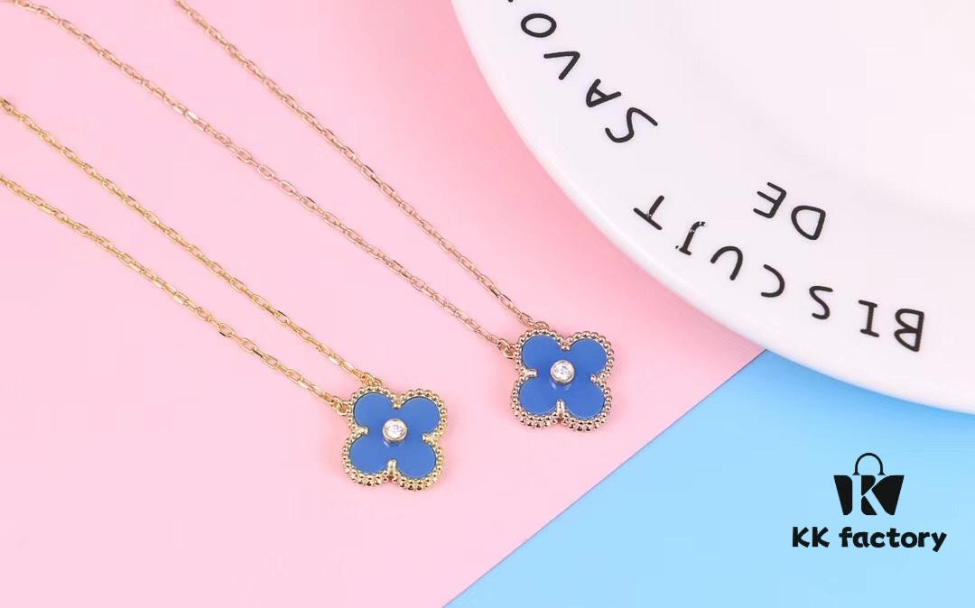 Authentic Purchase, High-Quality Clover Necklace with Zircon, 925 Silver Plated in K-Gold, Natural Stones