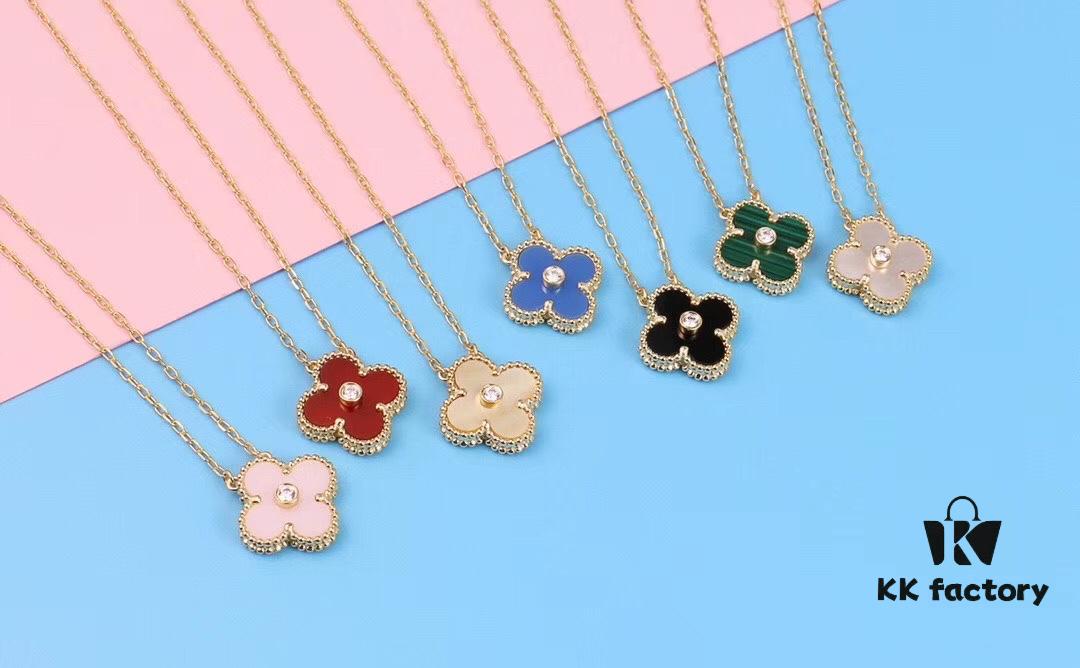 Authentic Purchase, High-Quality Clover Necklace with Zircon, 925 Silver Plated in K-Gold, Natural Stones