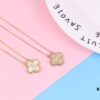 Authentic Purchase, High-Quality Clover Necklace with Zircon, 925 Silver Plated in K-Gold, Natural Stones