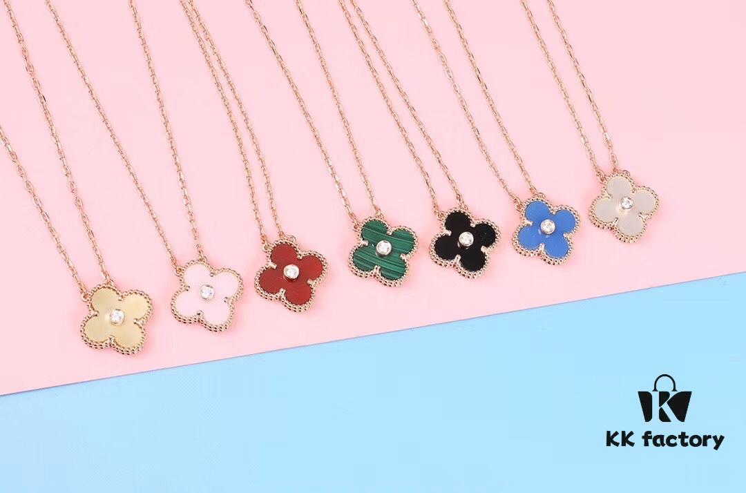 Authentic Purchase, High-Quality Clover Necklace with Zircon, 925 Silver Plated in K-Gold, Natural Stones