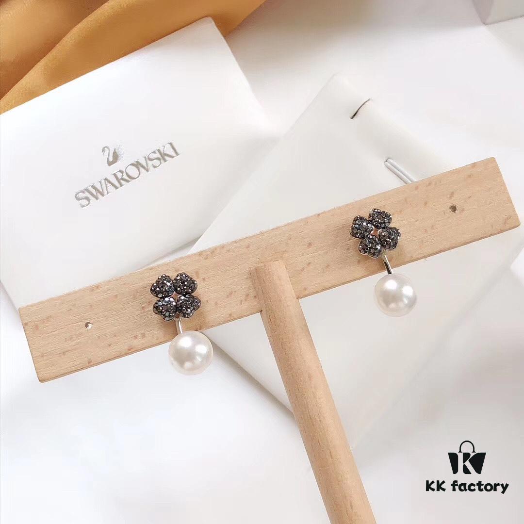 Swarovski LATISHA Versatile Detachable Clover Stud Earrings with Imitation Pearl Flower Drops, Floral Women's Earrings Jewelry Accessories