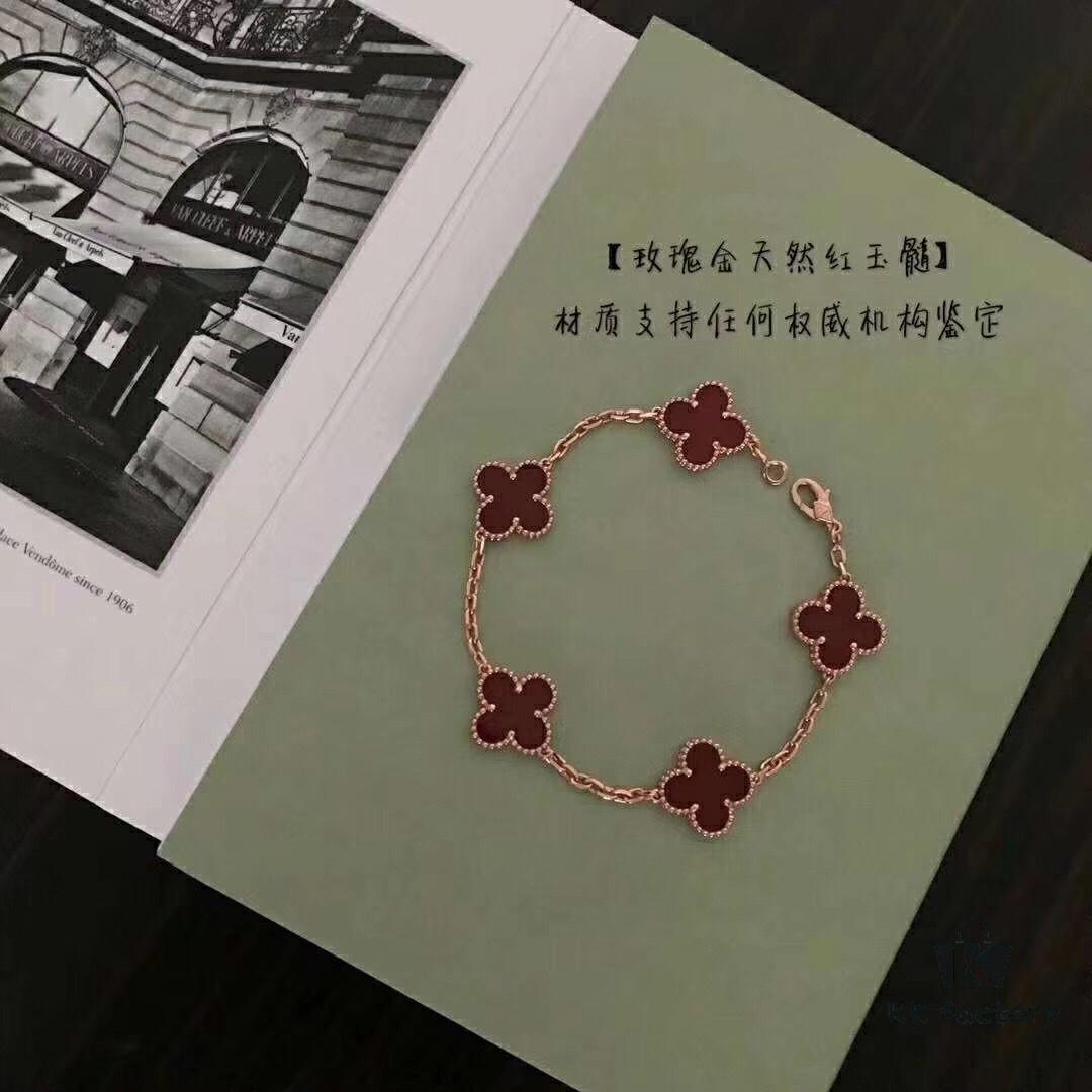 High-Version VCA Van Cleef & Arpels Black Onyx Four-Leaf Clover Five-Petal Bracelet, 18K Gold Plated on Imported Sterling Silver, Brilliant Diamonds, Elegant Rhombus Clasp