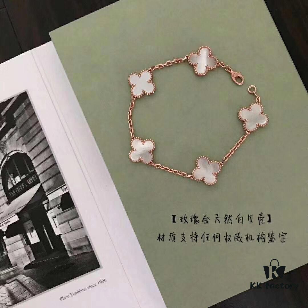 High-Version VCA Van Cleef & Arpels Black Onyx Four-Leaf Clover Five-Petal Bracelet, 18K Gold Plated on Imported Sterling Silver, Brilliant Diamonds, Elegant Rhombus Clasp