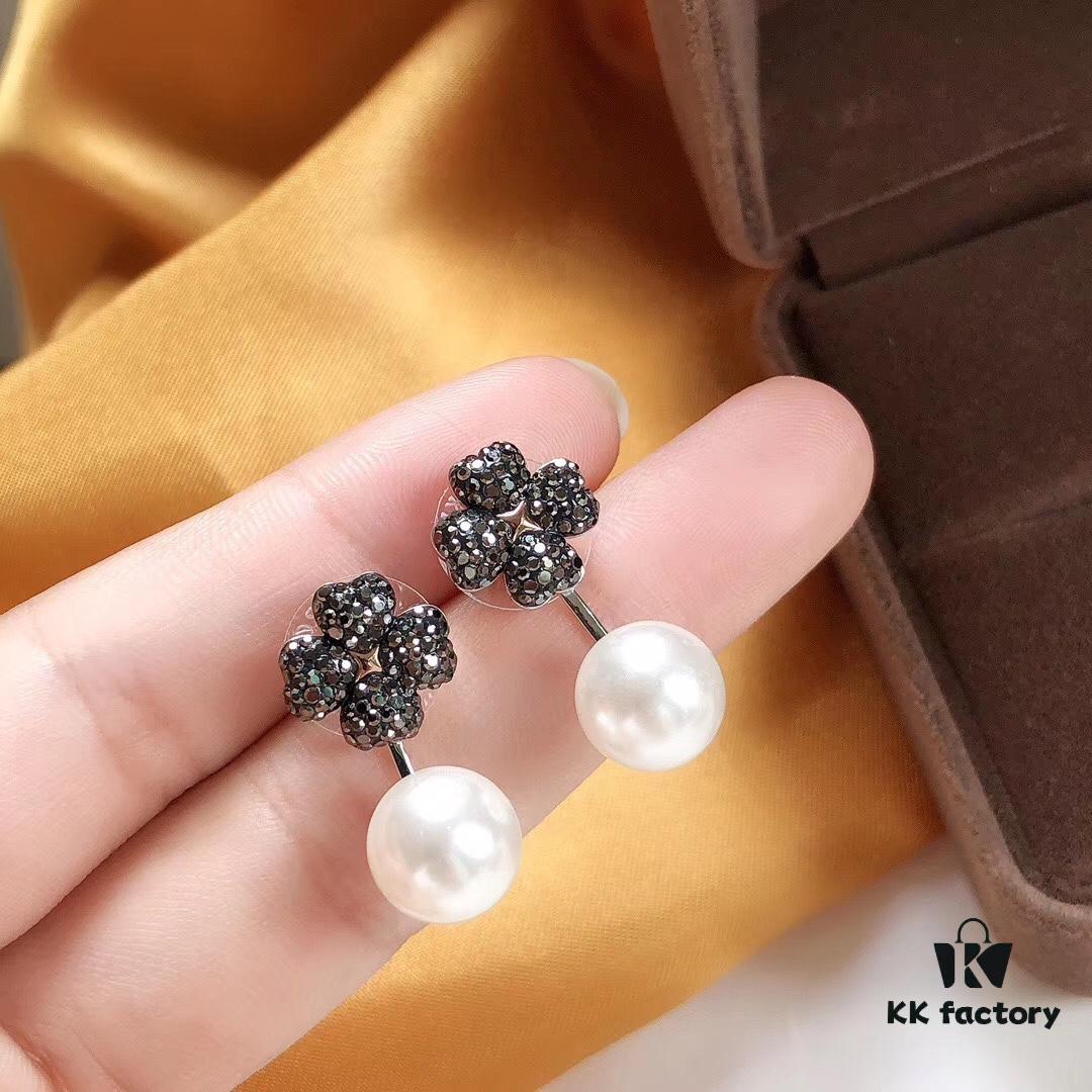 Swarovski LATISHA Versatile Detachable Clover Stud Earrings with Imitation Pearl Flower Drops, Floral Women's Earrings Jewelry Accessories