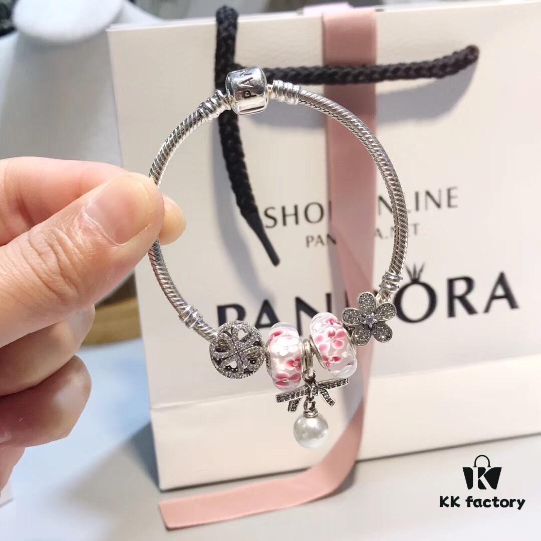 Pandora Blooming Peach Blossom Pearl Bow Pendant - New Arrival with Cubic Zirconia Daisy and Clover Design