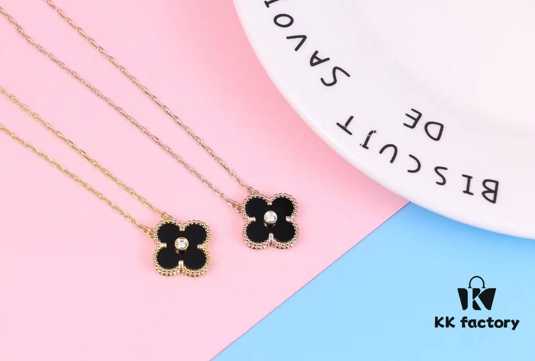 Authentic Purchase, High-Quality Clover Necklace with Zircon, 925 Silver Plated in K-Gold, Natural Stones