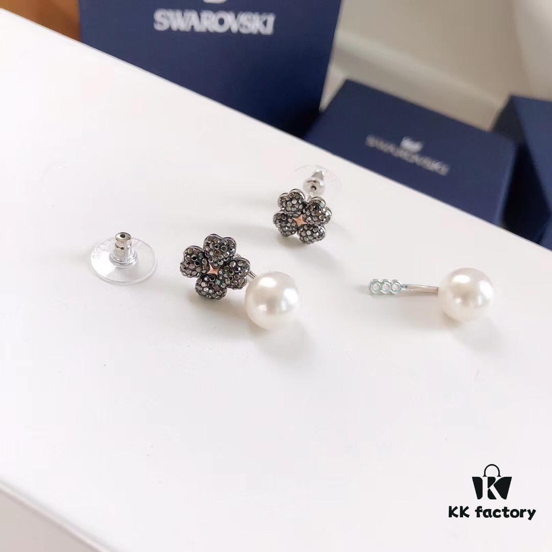 Swarovski LATISHA Versatile Detachable Clover Stud Earrings with Imitation Pearl Flower Drops, Floral Women's Earrings Jewelry Accessories