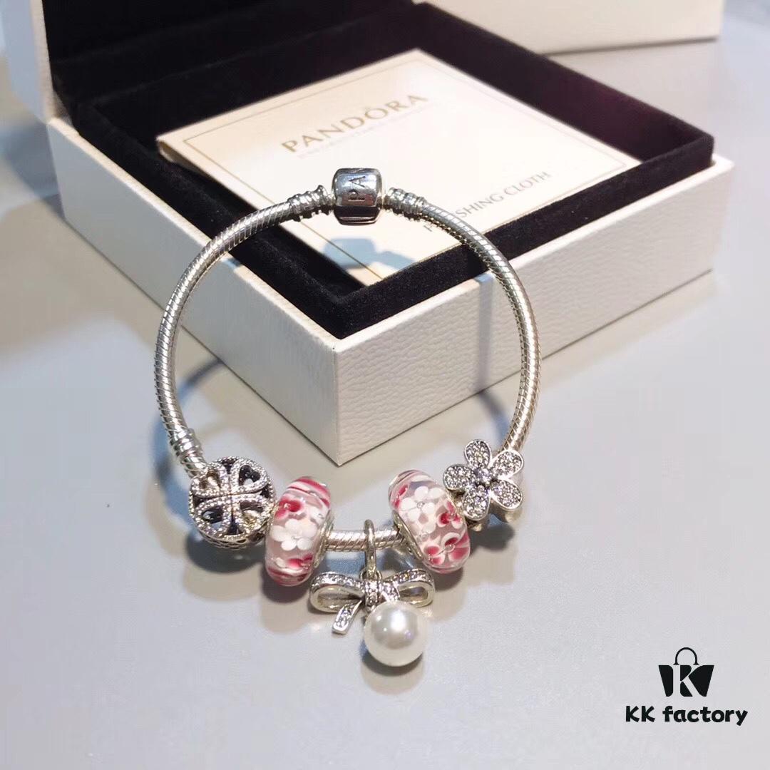 Pandora Blooming Peach Blossom Pearl Bow Pendant - New Arrival with Cubic Zirconia Daisy and Clover Design