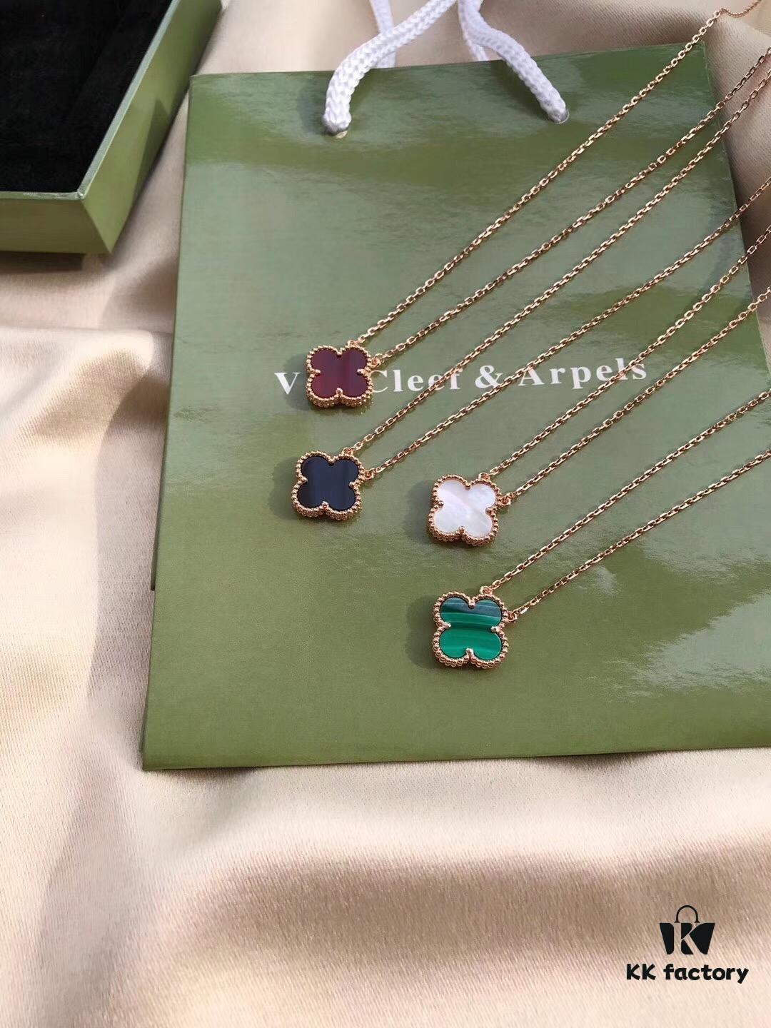 Van Cleef & Arpels VCA Alhambra Clover Necklace, Authentic Design! The clover-shaped agate features smooth contours and elegant lines, hand-polished with full beading for strong three-dimensionality. Custom-grade lobster clasp with exclusive anti-counterfeit code—each necklace has a unique identification number. Hand-engraved chain links, each link with 4 faceted surfaces! Exquisite craftsmanship, sophisticated elegance. Beautiful worn alone or layered.