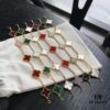 VCA Red Carnelian / White Mother of Pearl / Black Onyx # Malachite # Sterling Silver Super Version Four-Leaf Clover 5-Flower Bracelet, In Stock Ready to Ship