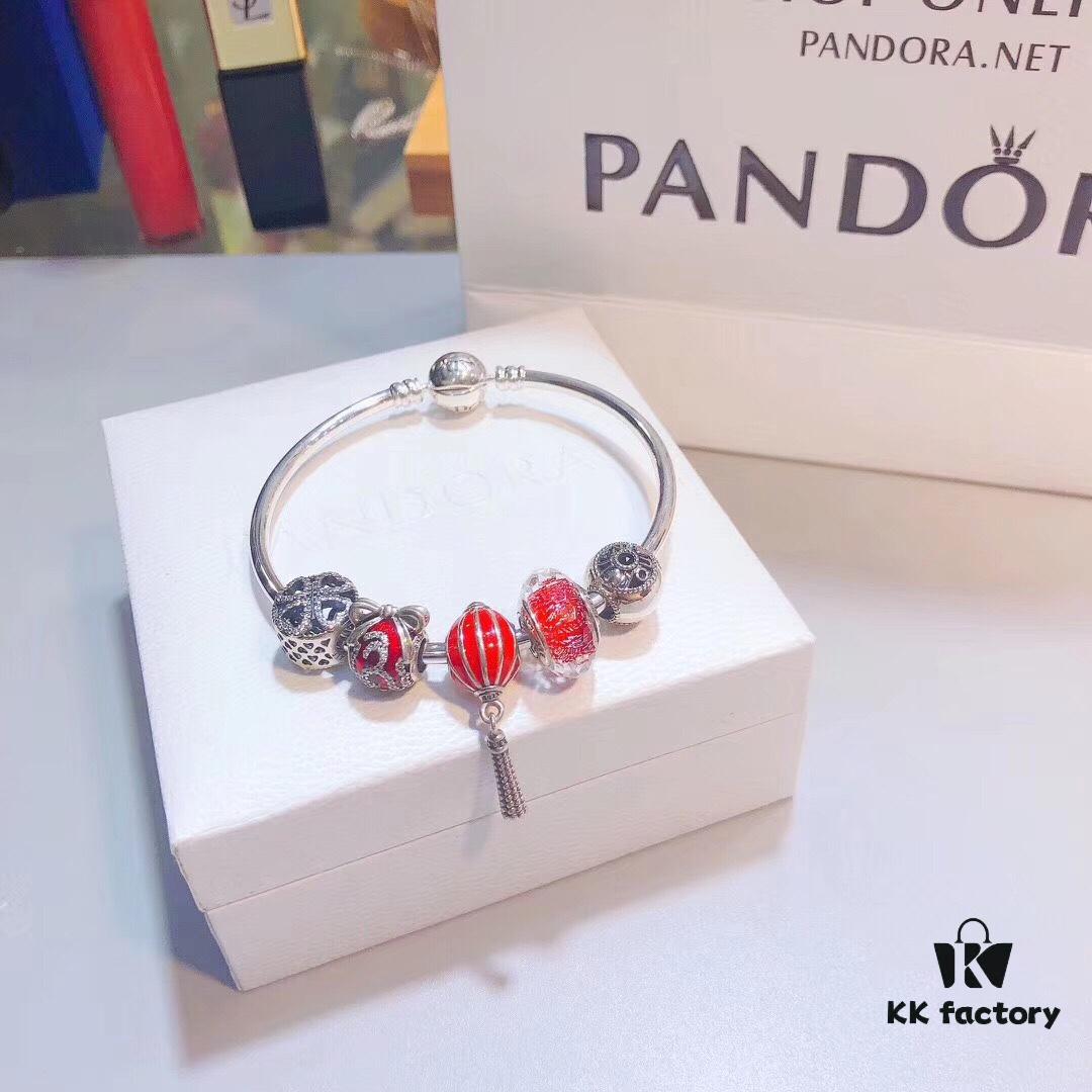 Pandora-Grade Silver Wire Red Lantern Lantern Pendant Set – New Arrival! ZP-Certified, Thai Imported S925 Sterling Silver with Sparkling Rhinestone Clover, Love Bead, Devil Fruit and Festive Lantern Charms