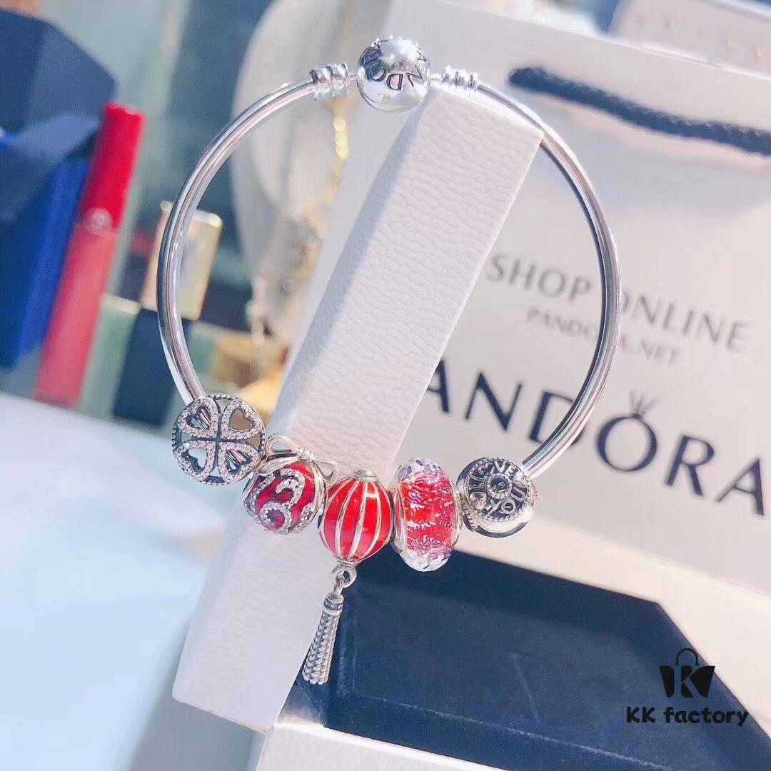 Pandora-Grade Silver Wire Red Lantern Lantern Pendant Set – New Arrival! ZP-Certified, Thai Imported S925 Sterling Silver with Sparkling Rhinestone Clover, Love Bead, Devil Fruit and Festive Lantern Charms