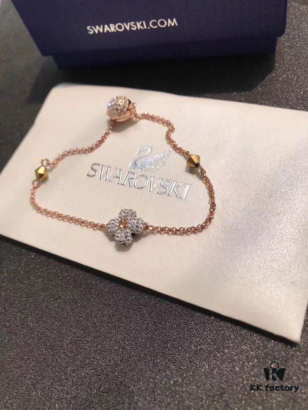 Swarovski Lucky Clover Bracelet, Black and White Crystal Design with Magnetic Clasp