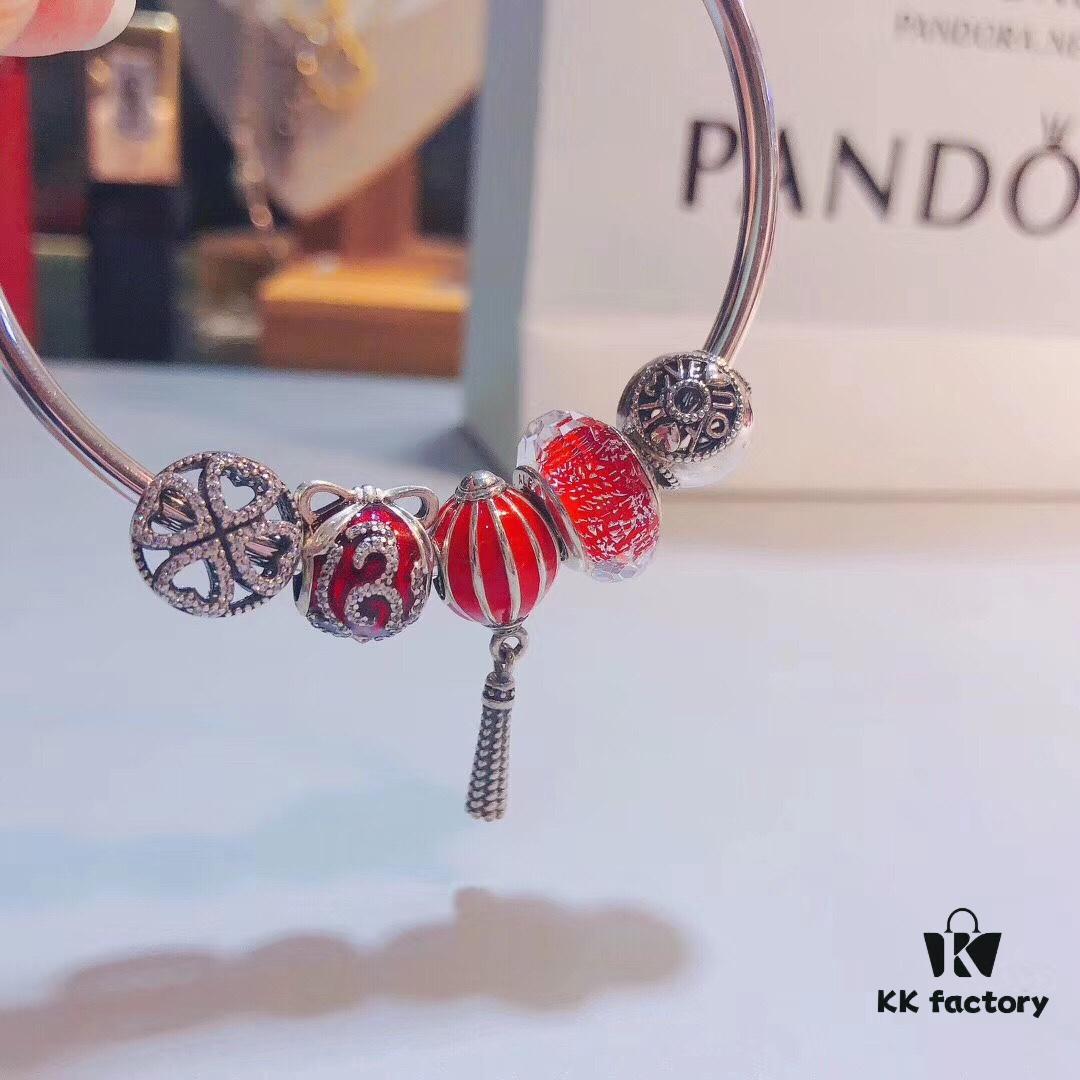 Pandora-Grade Silver Wire Red Lantern Lantern Pendant Set – New Arrival! ZP-Certified, Thai Imported S925 Sterling Silver with Sparkling Rhinestone Clover, Love Bead, Devil Fruit and Festive Lantern Charms