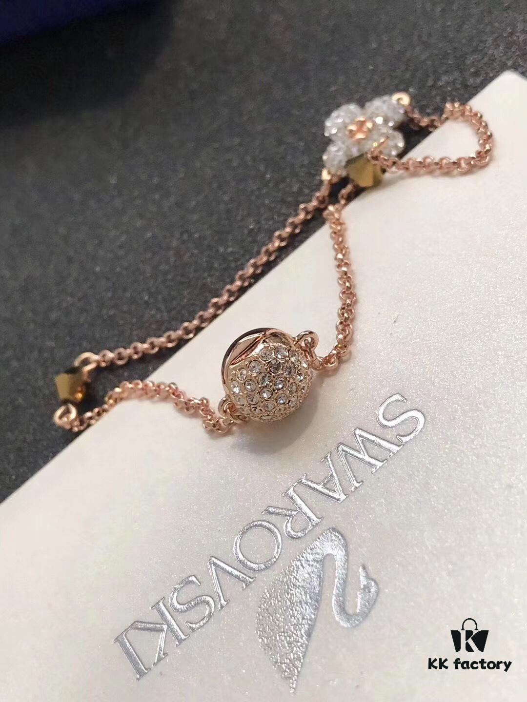 Swarovski Lucky Clover Bracelet, Black and White Crystal Design with Magnetic Clasp