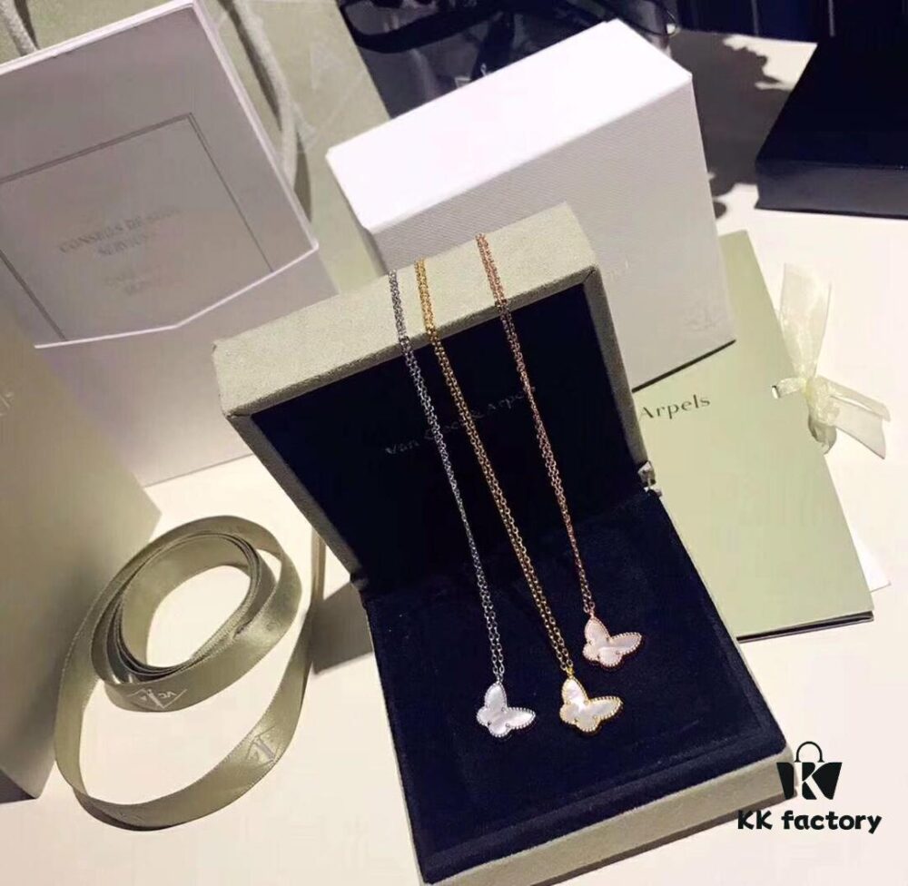 Van Cleef & Arpels VCA White Mother-of-Pearl Butterfly Necklace, Authentic Design! Genuine Gold Look – No One Will Know It's Silver