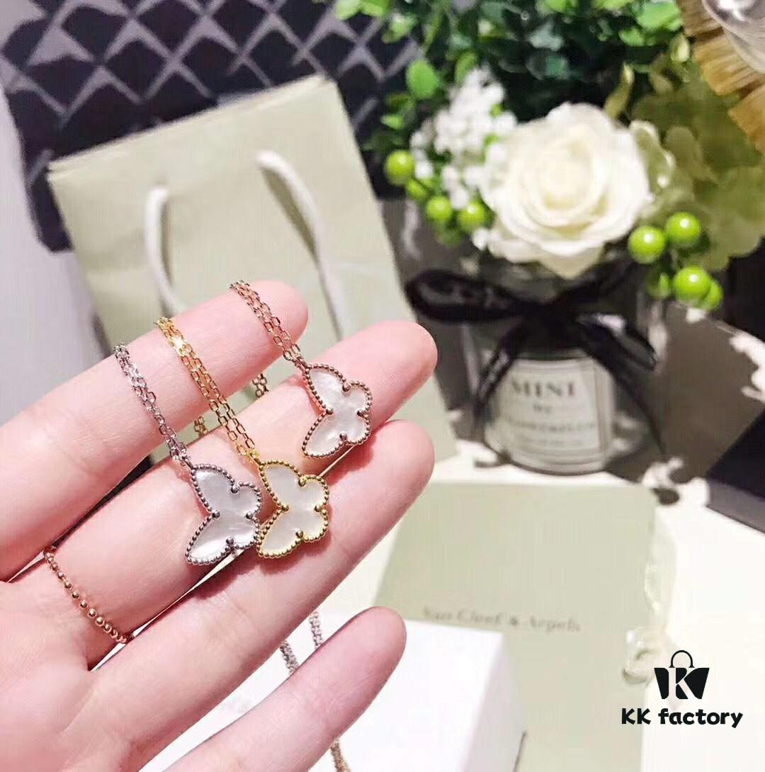 Van Cleef & Arpels VCA White Mother-of-Pearl Butterfly Necklace, Authentic Design! Genuine Gold Look – No One Will Know It's Silver