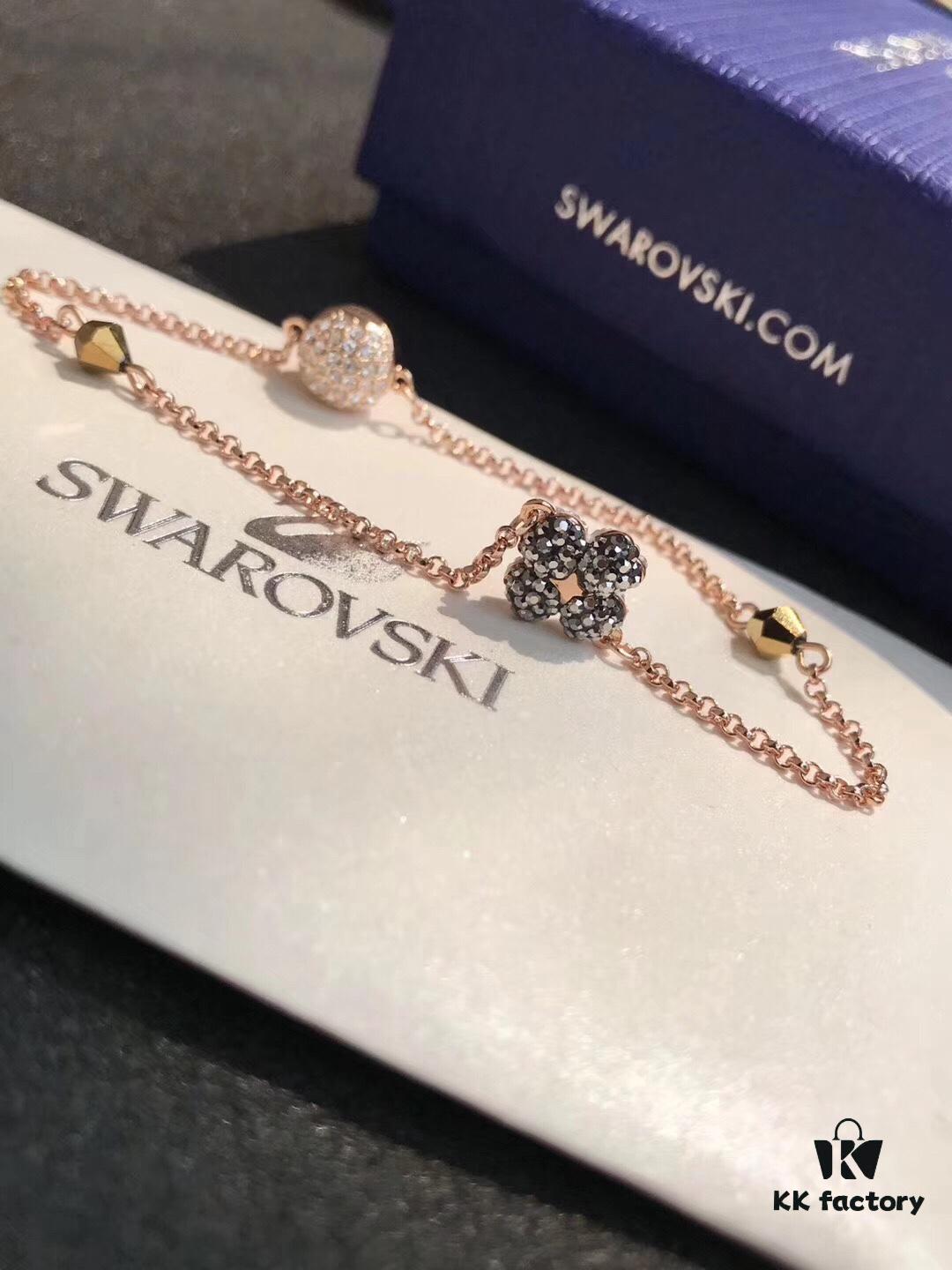 Swarovski Lucky Clover Bracelet, Black and White Crystal Design with Magnetic Clasp