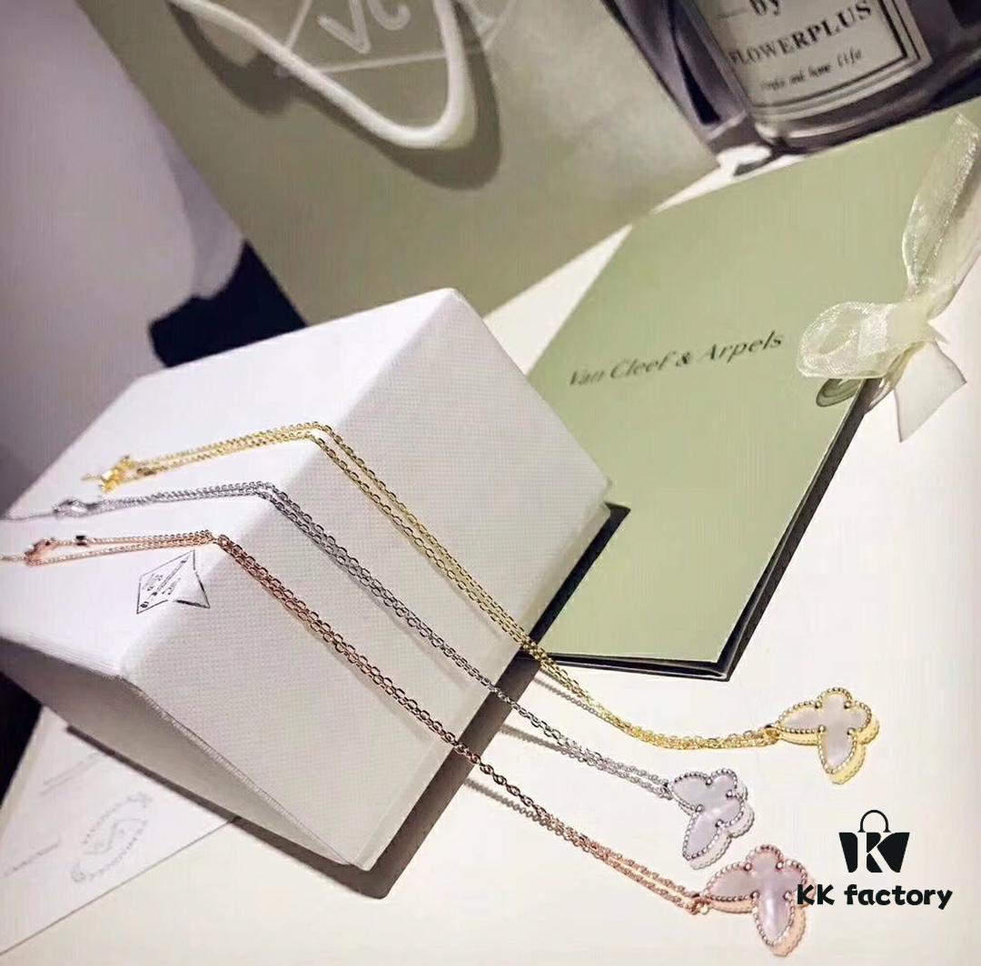 Van Cleef & Arpels VCA White Mother-of-Pearl Butterfly Necklace, Authentic Design! Genuine Gold Look – No One Will Know It's Silver