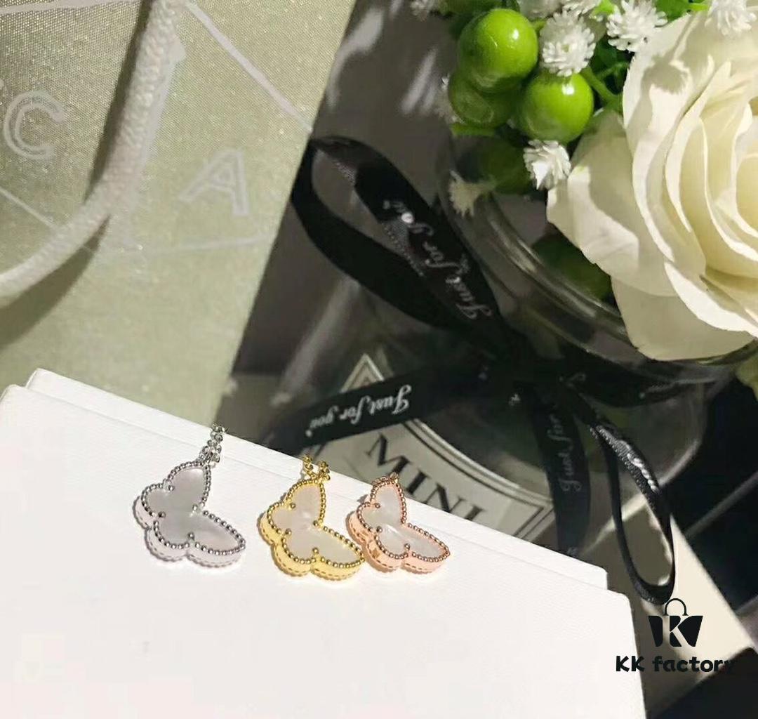 Van Cleef & Arpels VCA White Mother-of-Pearl Butterfly Necklace, Authentic Design! Genuine Gold Look – No One Will Know It's Silver