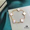 Van Cleef & Arpels VCA Four-Leaf Clover Five-Petal Bracelet, Highest Quality, Authentic Purchased Level! 925 Silver Plated with 18K Gold, Genuine Vacuum-Plated 18K Gold, Natural Mother-of-Pearl Inlay, Seamless Setting, Rhombus Clasp, Chain Length 16+1.5+1.5cm, Black Onyx, Red Agate, White Mother-of-Pearl, Complete K-Gold Style Packaging