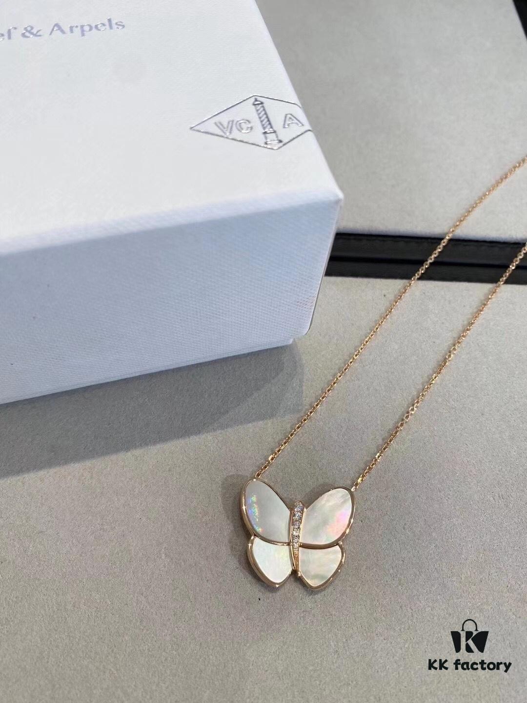 Clover VCA Large Butterfly Necklace with Mother-of-Pearl and Hand-Set Diamonds in Sterling Silver