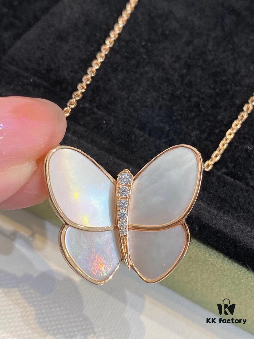 Clover VCA Large Butterfly Necklace with Mother-of-Pearl and Hand-Set Diamonds in Sterling Silver
