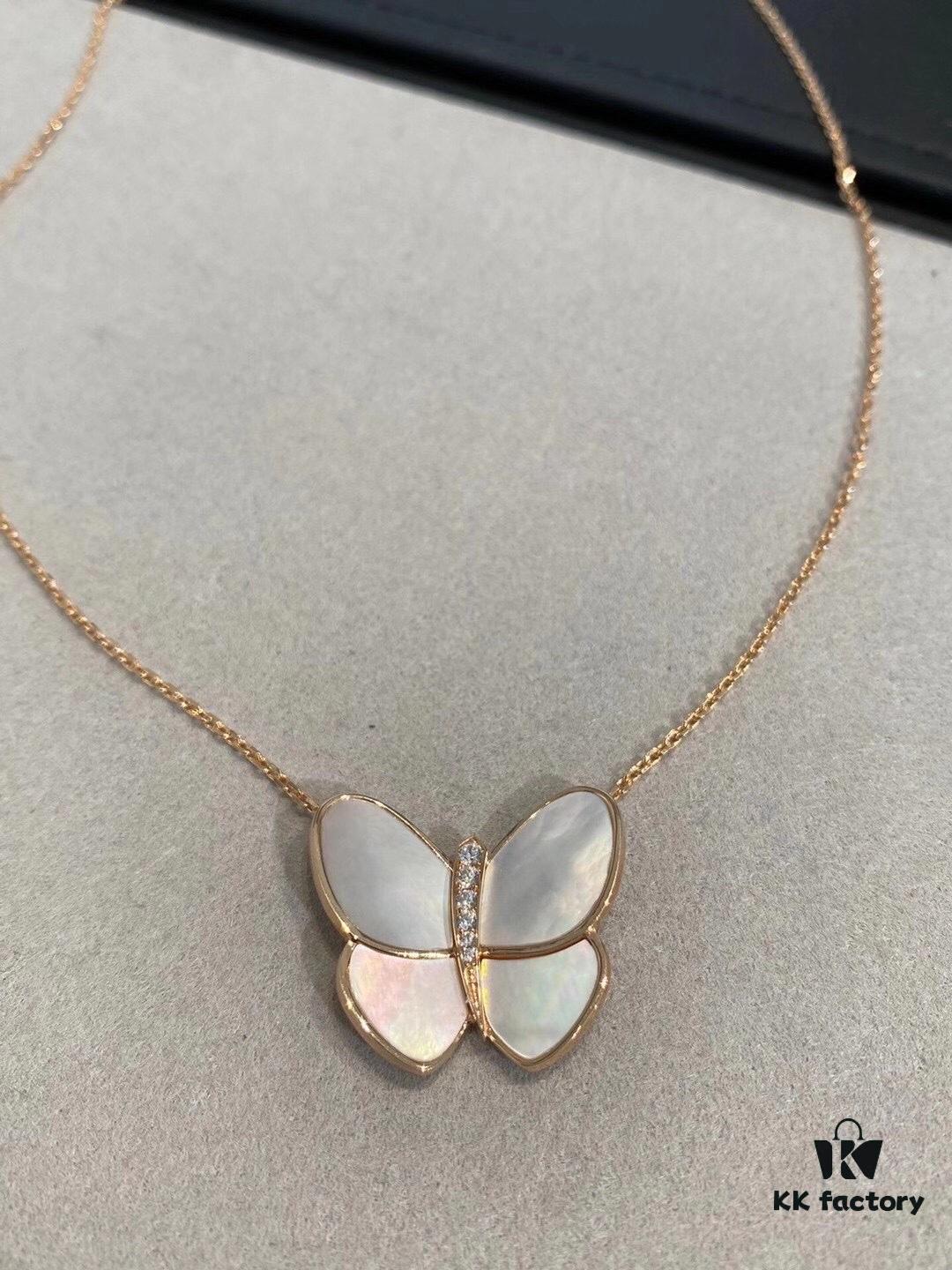 Clover VCA Large Butterfly Necklace with Mother-of-Pearl and Hand-Set Diamonds in Sterling Silver